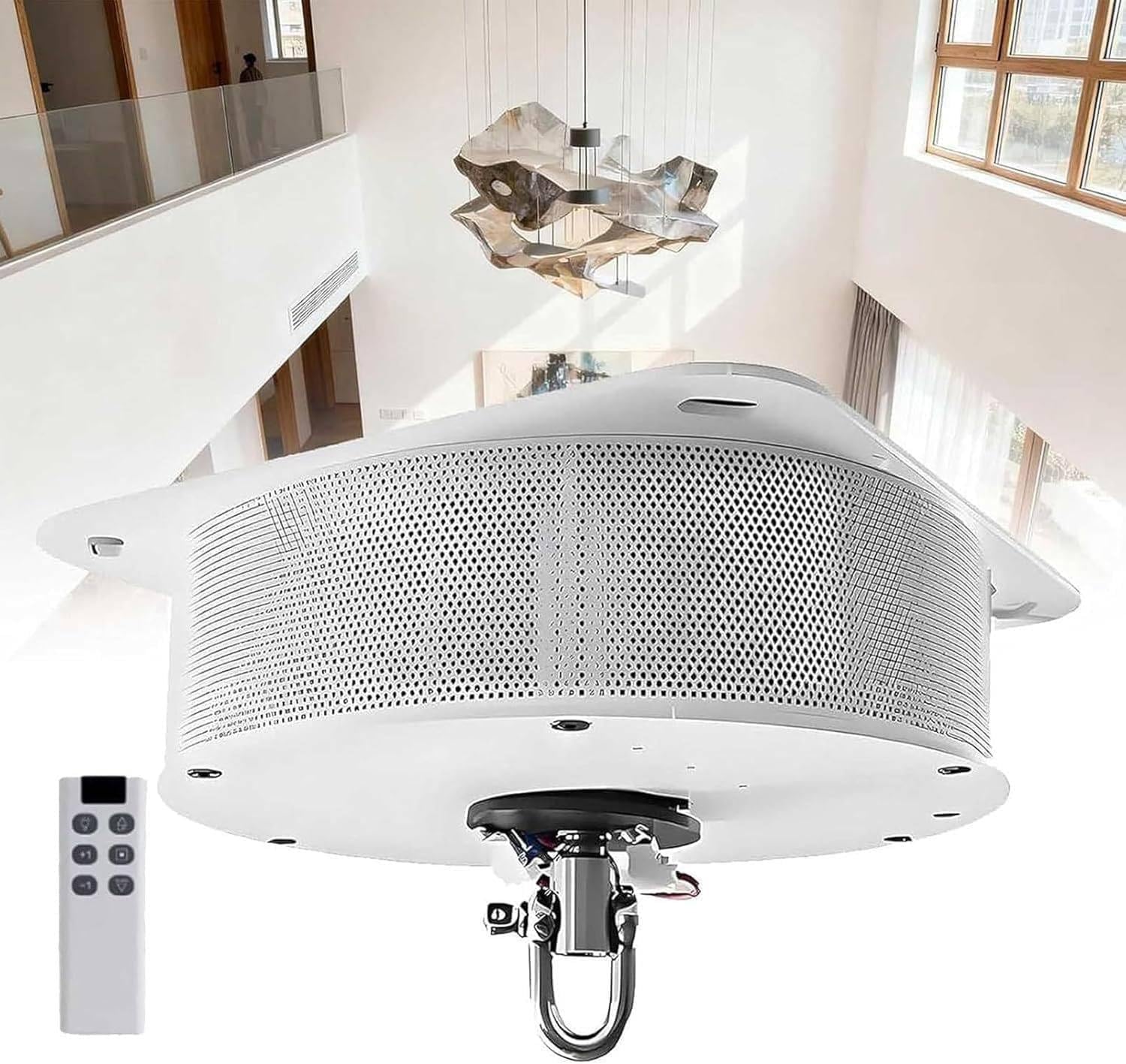 ByBoDi 2 in 1 Chandelier Lifter, Rotating Chandelier Lift Systems with Remote Control, Electric Chandelier Hoist Lift Systems,5/6 Meters Lift Stroke, 20-250kg for Hotel, Living Room 130kg