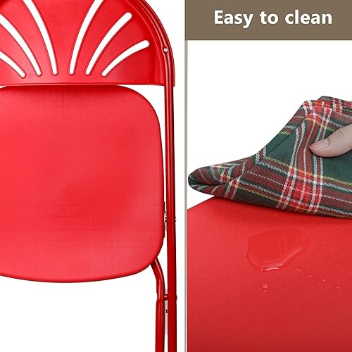 Miniatura 9 de Paquete de 10 sillas plegables, sillas plegables de plástico resistente con marco de metal resistente, capacidad de 350 libras, apilables de moda,