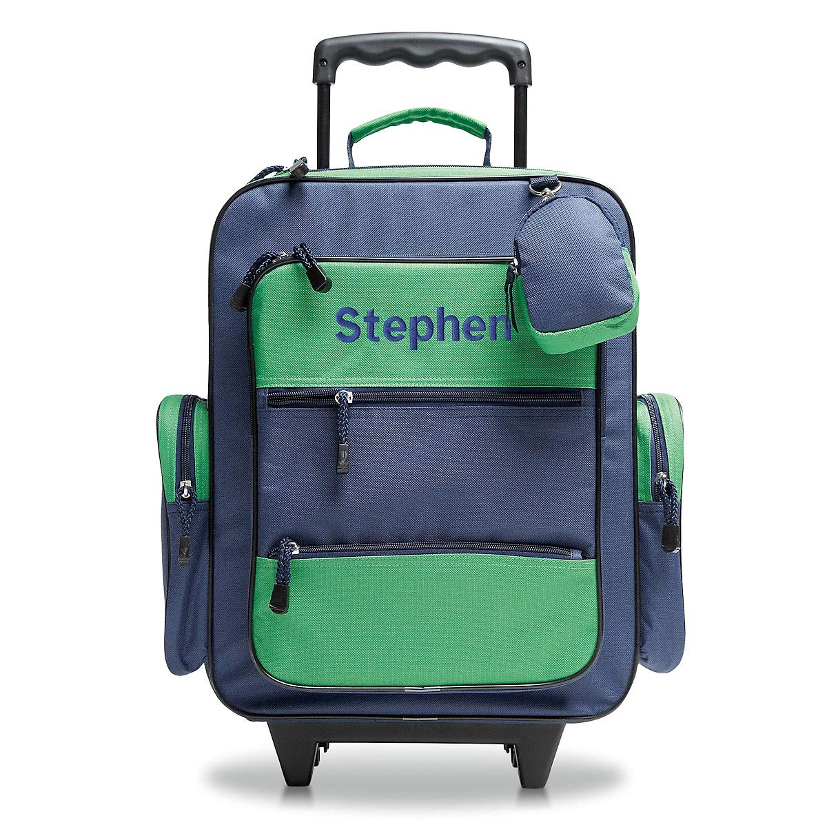 Personalized Rolling Luggage for Kids, 5-Pocket Navy & Green Design Suitcase Set With Cli…