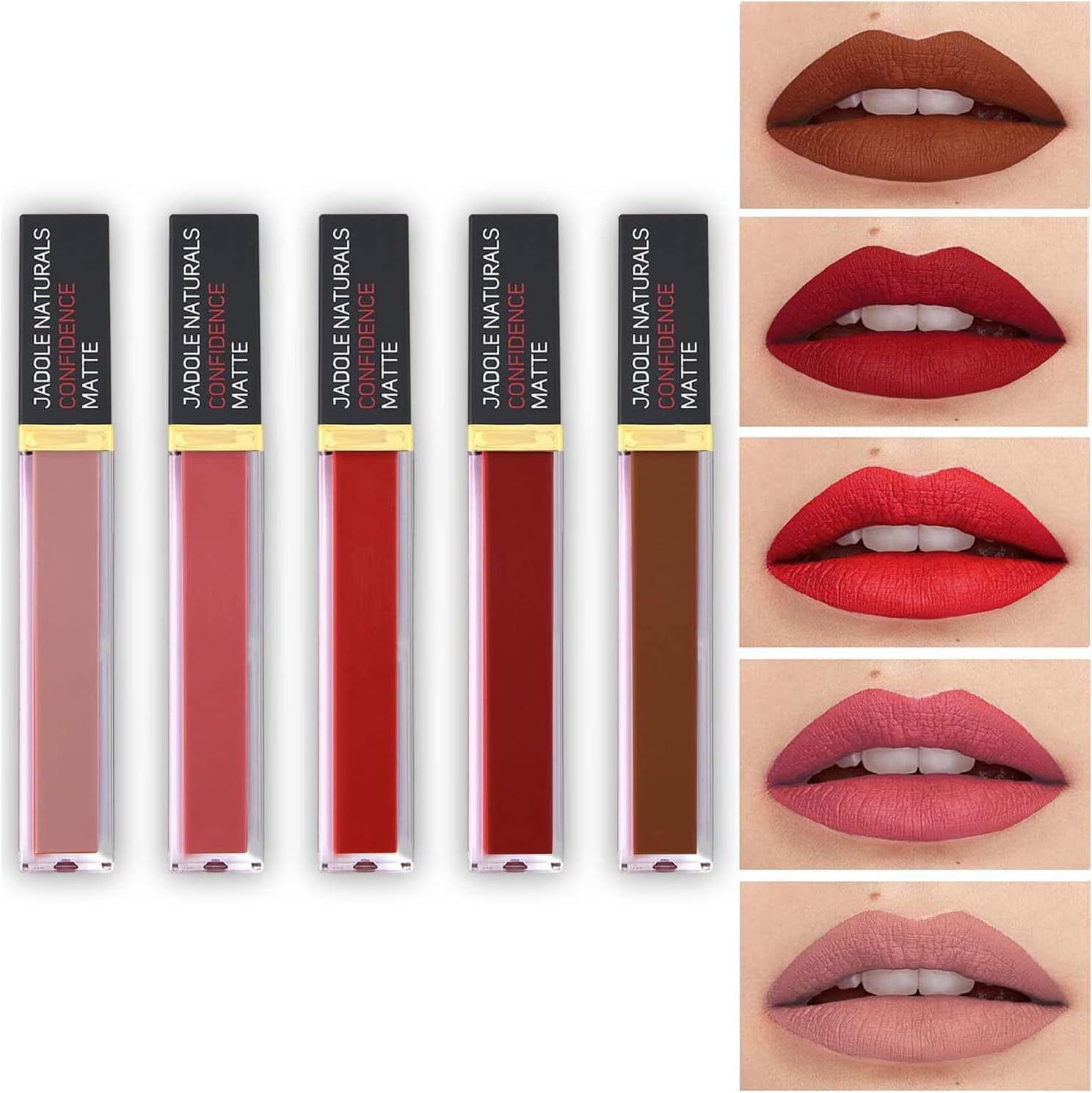 Jadole Naturals Confidence Natural & Organic Matte Ink Liquid Lipstick 20g Pack of 5 | Long Lasting Matte Lipsticks Set (Combo 1)