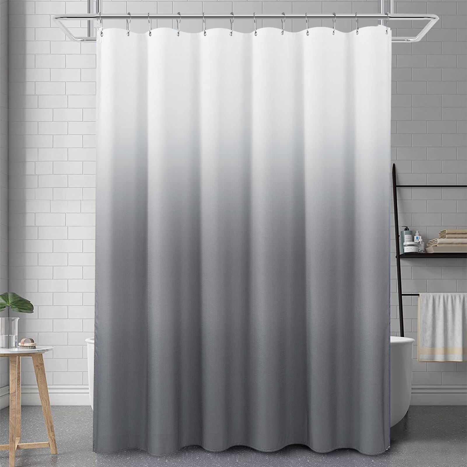 SPWIY Grey and White Ombre Shower Curtain for Bathroom Luxury Hotel Spa, Machine Washable, Morden Decorative Bath Curtain, Gray Linen Textured ​Shower
