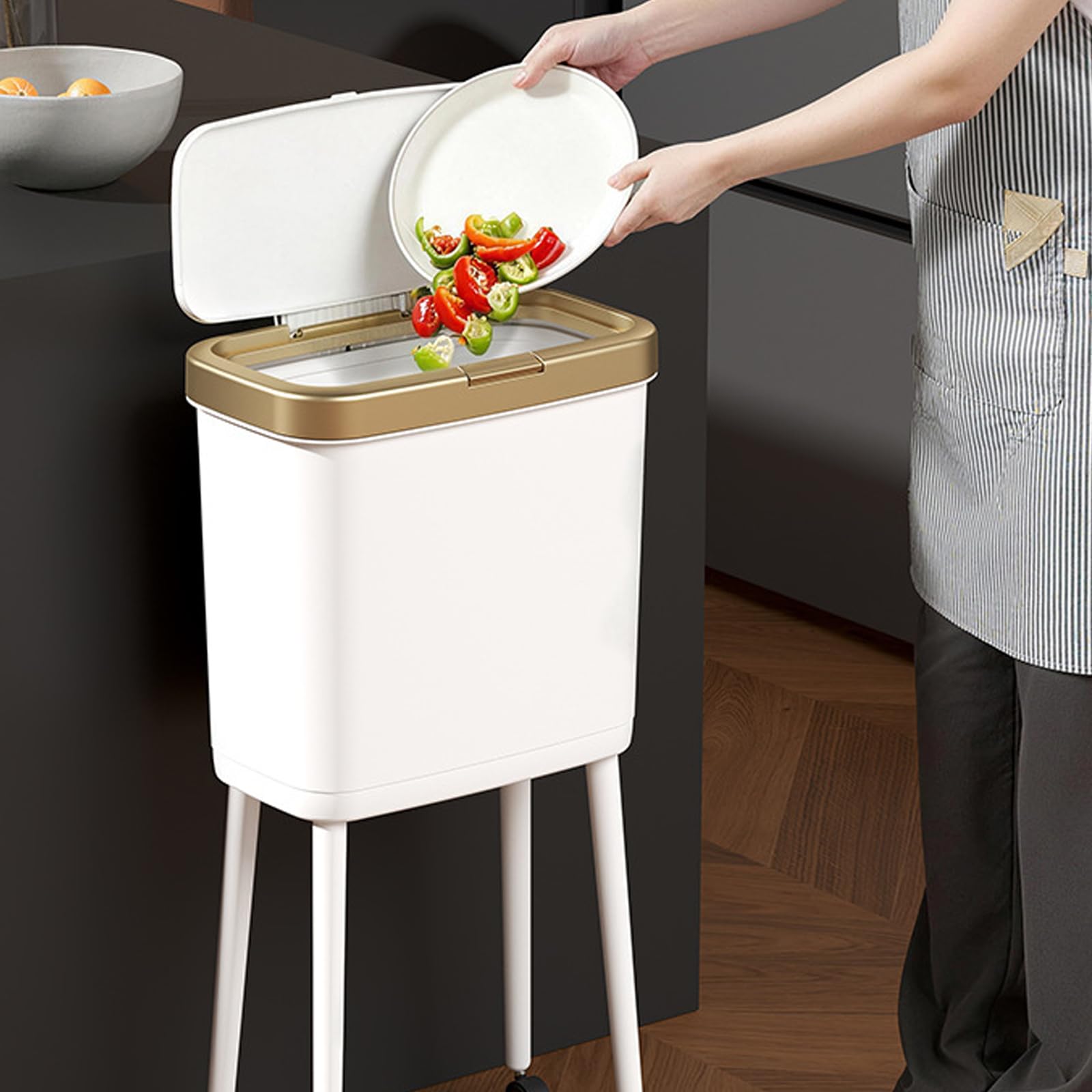 Cubo de basura de alta calidad para interiores con diseño de ruedas, capacidad de 15 L, ideal para uso doméstico, pequeño cubo de basura con ruedas