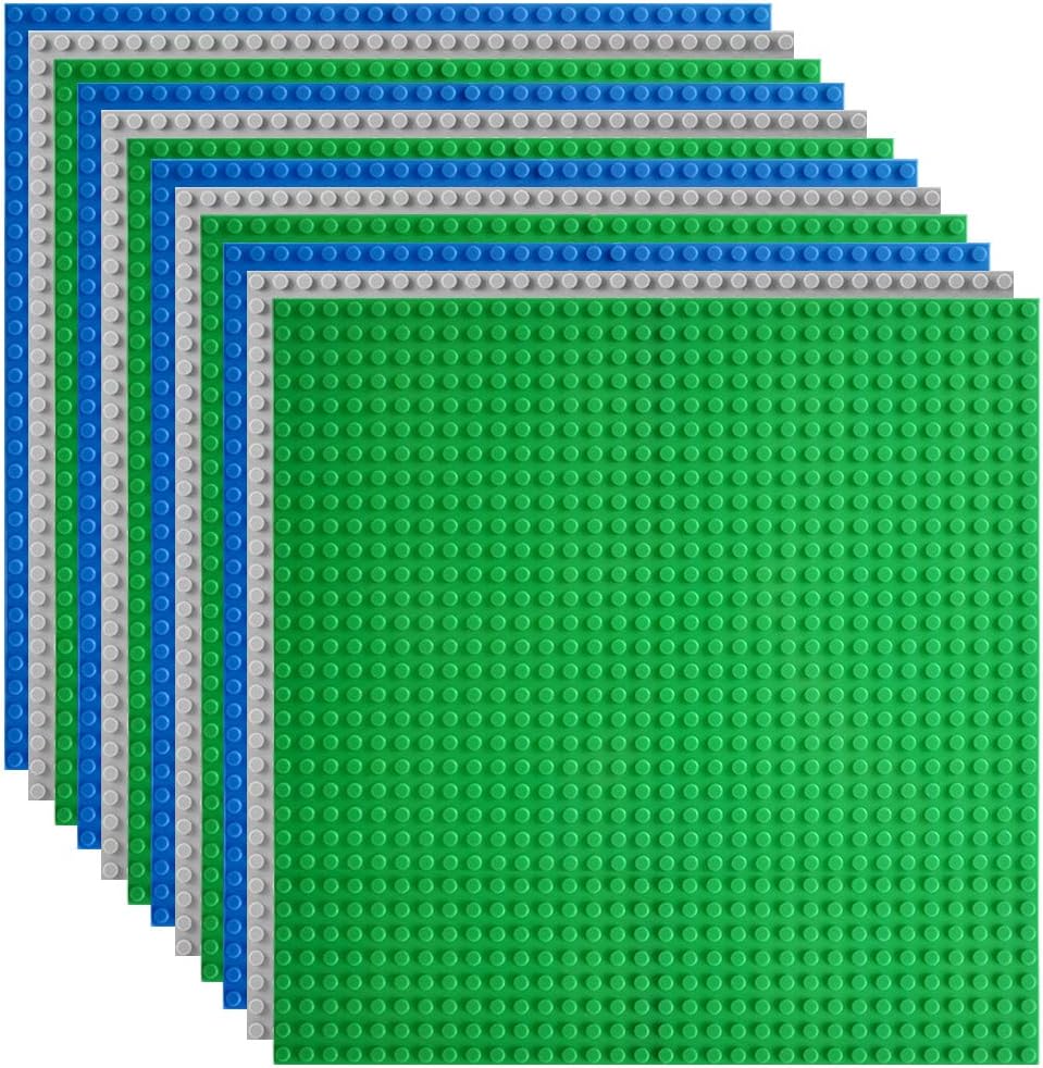 Lekebaby Classic Baseplates Building Base Plates for Building Bricks 100% Compatible with Major Brands-Baseplates 10" x 10", Pack of 12