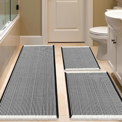 Miniatura 94 de Juego de alfombrilla de baño IM HOME 3 piezas beige, alfombrillas de baño modernas tejidas, alfombrilla de baño antideslizante absorbente,
