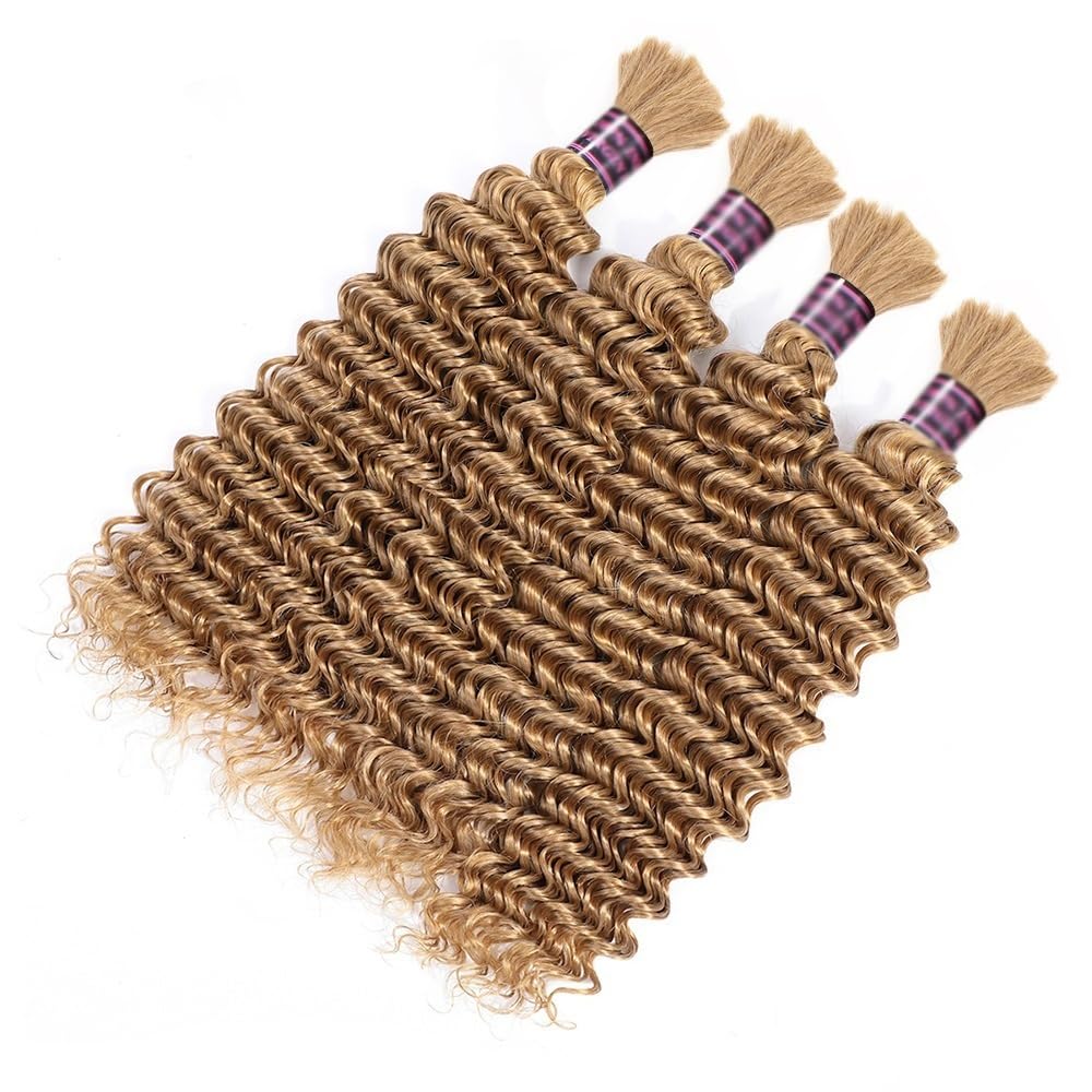 Splatanie włosów 27# Miodowo-blond włosy ludzkie do warkoczyków boho bez osnowy głębokie fale przedłużanie włosów Kobieta(24inches)