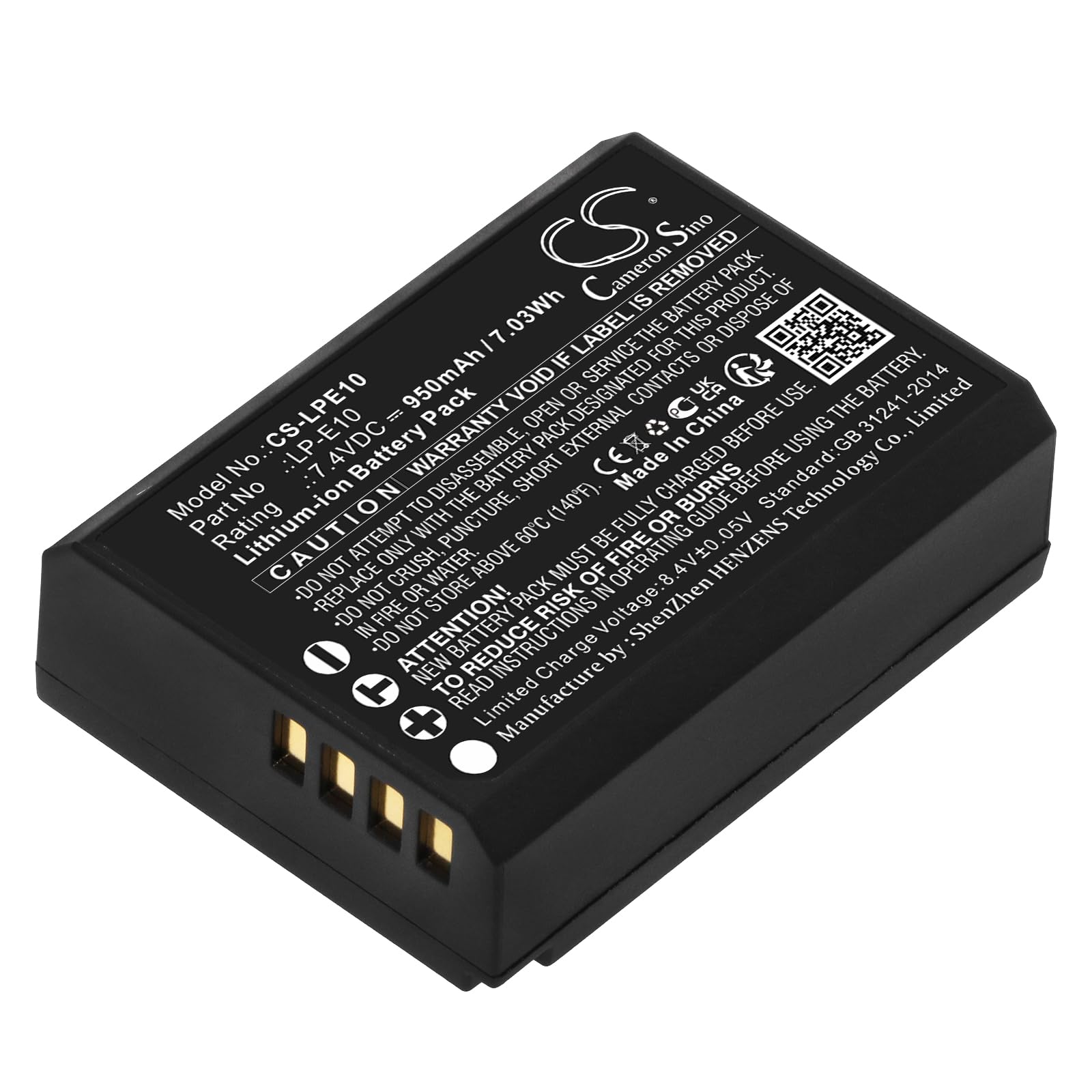 CS-LPE10 Akku 950mAh Kompatibel Mit Canon EOS 1100D, 1200D, 1300D, Rebel T3/T5/T6