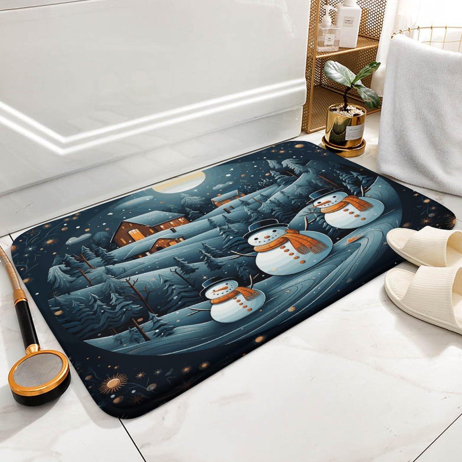 Felpudo de bienvenida para interiores y exteriores, antideslizante, para Navidad, Papá Noel, pingüino, para entrada, porche, lavandería, baño, dormitorio, alfombra de 40 cm x 60 cm