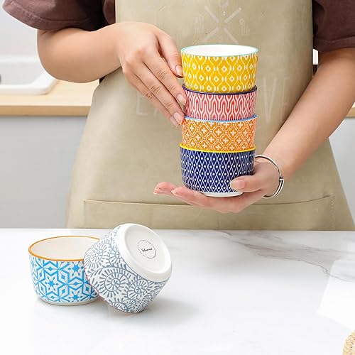 Miniatura 34 de Selamica Ramequines de cerámica de 4 onzas, Ramekins de crema Brulee aptos para horno, platos de natillas de soufflé para hornear, mini cuencos