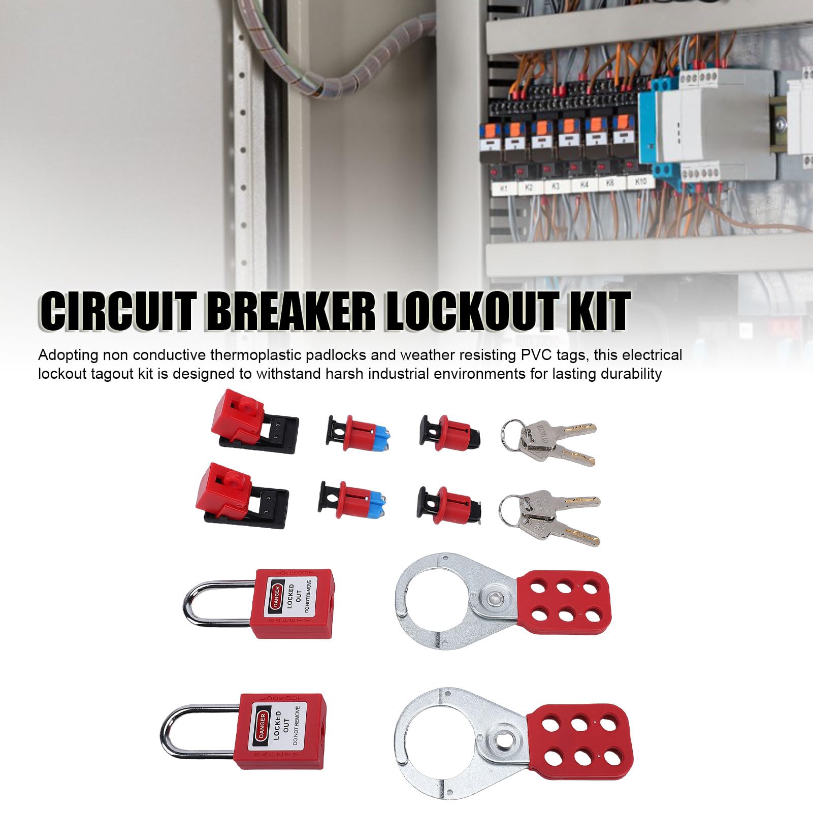 Kit di tag di blocco elettrico, 6 lucchetti con etichette in PVC Borsa di stoccaggio portatile per dispositivi di sicurezza Loto per quadri elettrici industriali