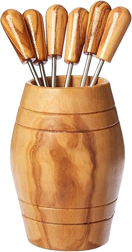 Naturally Med Barril de madera de olivo con púas de olivo, 6 piezas
