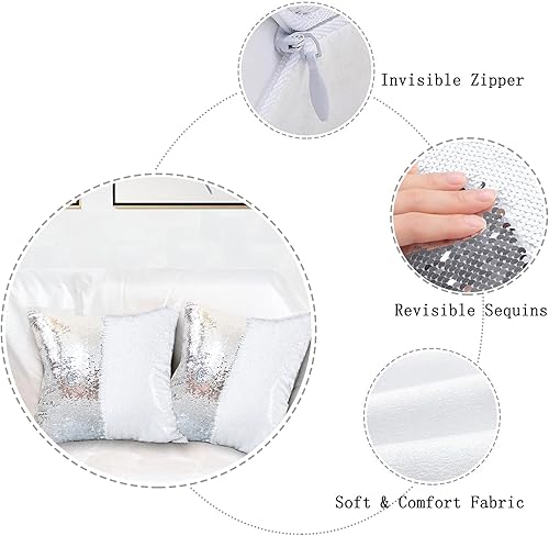 Miniatura 2 de HMQIANG Juego de 2 fundas de almohada de lentejuelas de 16 x 16 pulgadas, con purpurina, reversibles, personalizadas, sublimación en blanco,