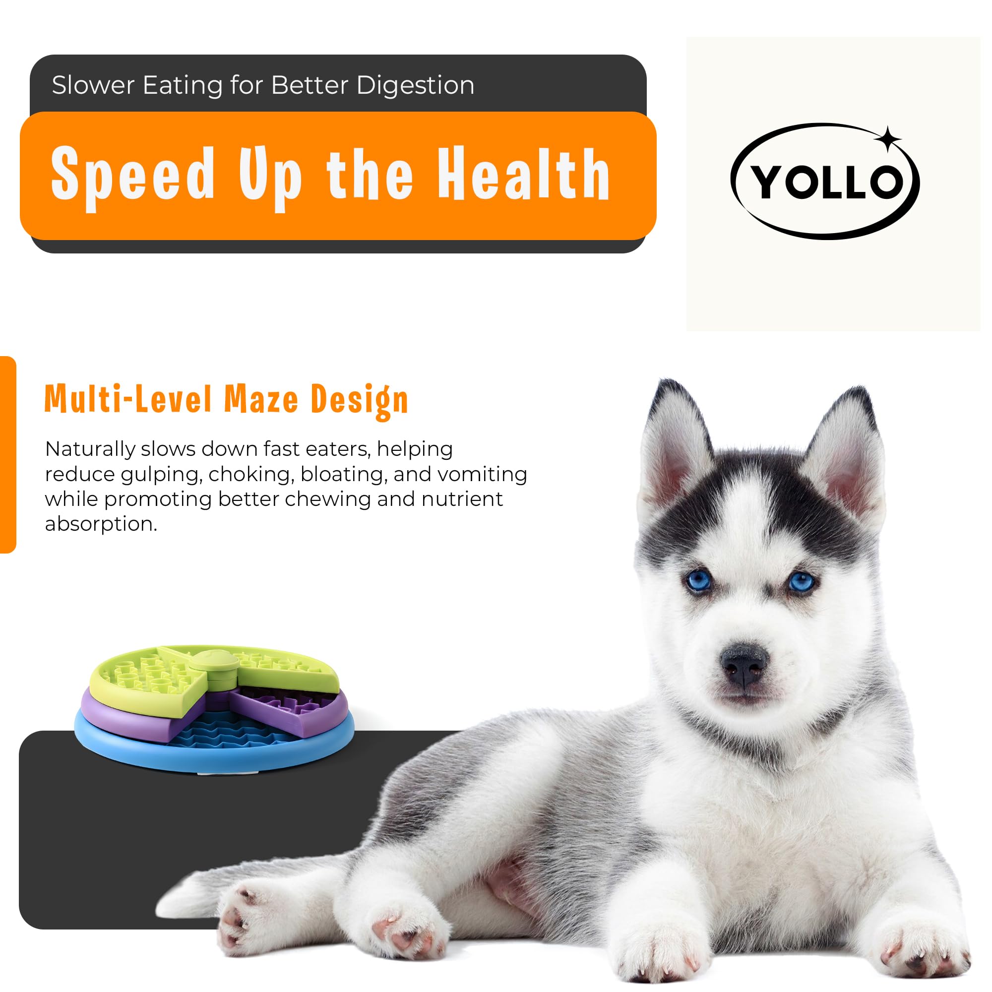 YOLLO Slow Feeder Dog Bowl 3 Levels, Interactive Puzzle Design to Reduce Boredom and Anxiety, Non Slip Dog Slow Feeder for Small Medium Large Dogs, Anti Gulp Design Promotes Healthy Eating - image 2