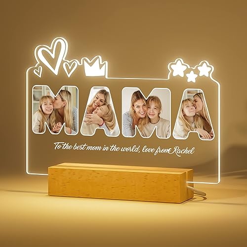 Bemaystar Lámpara personalizada con imagen, regalos para mamá, luces nocturnas personalizadas, regalos de acrílico para el día de la madre para mamá