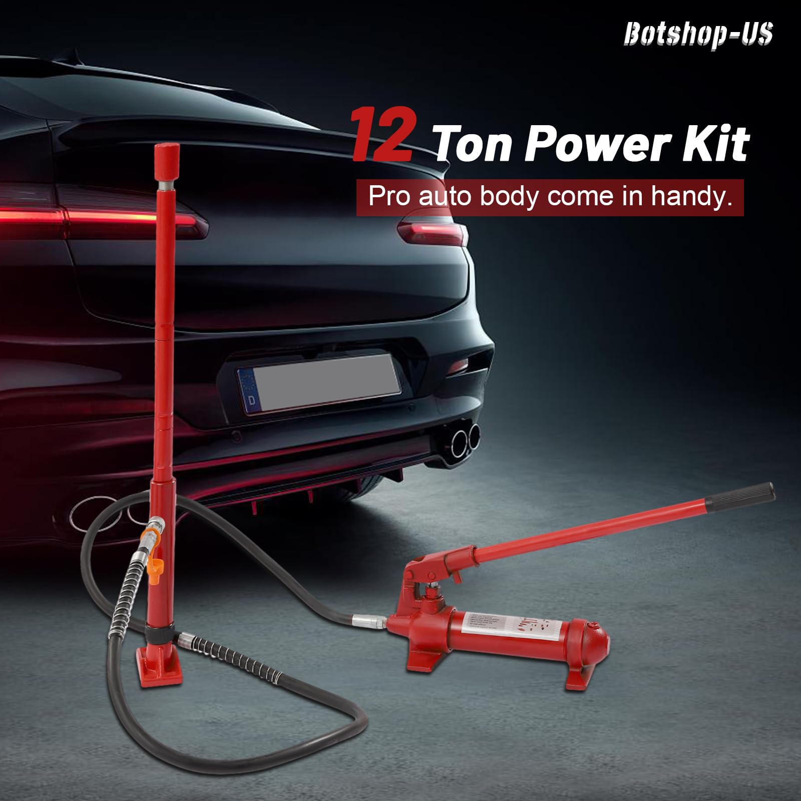 12 Ton Hydraulic Jack Ram Kit 14 Accessories Auto Body Frame Repair Kit Portable Hydraulic Lift Equipment Tool Steel Hydraulic Jack with Case for Car Truck Repair(12T/26455LBS)