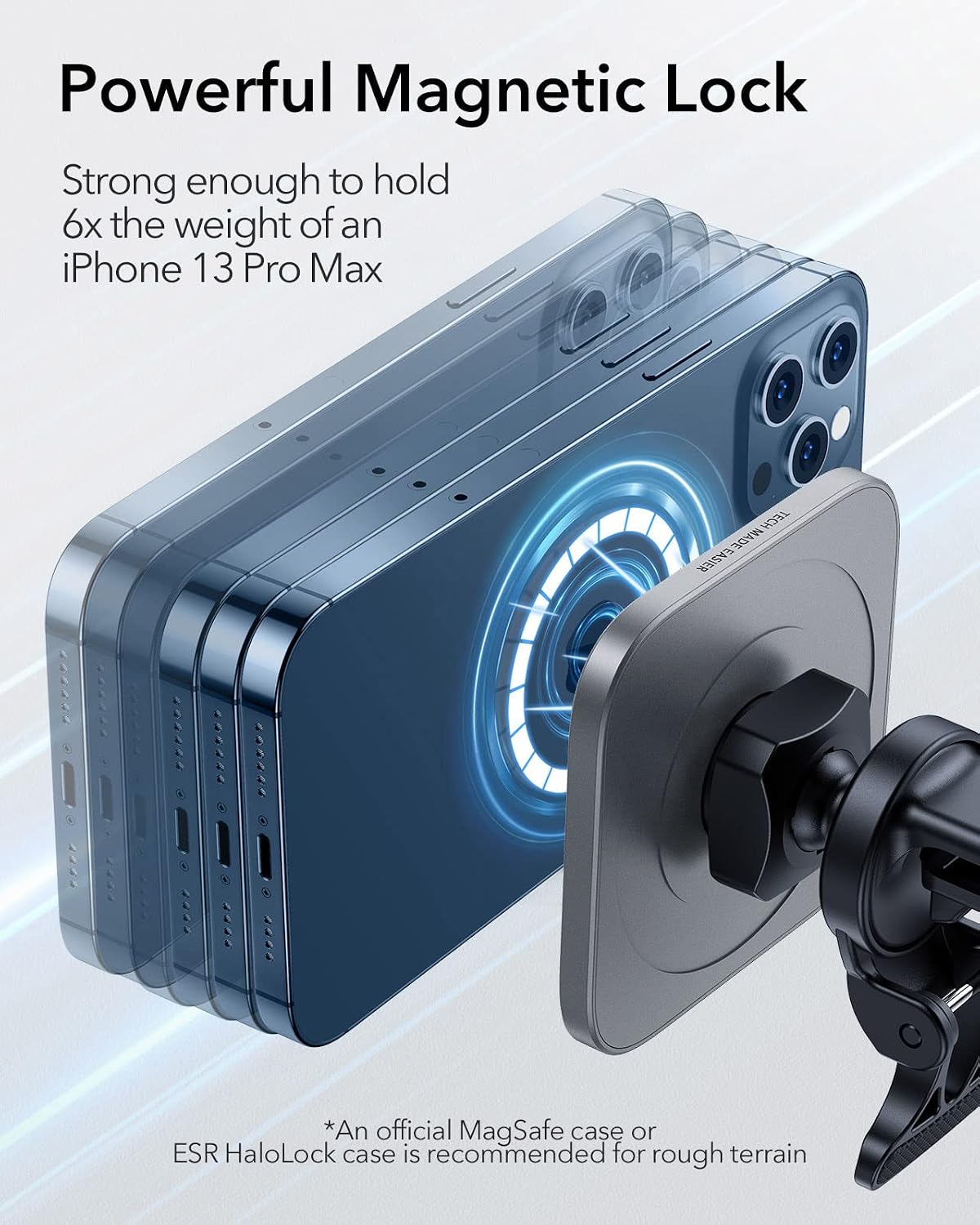 ESR HaloLock MagSafe Car Phone Mount, Compatible with iPhone 14/14 Max/14 Pro Max and 13/12 Series, Dashboard and Air Vent Phone Holder, Does Not Support Charging, Not for iPhone 14 Pro, Black