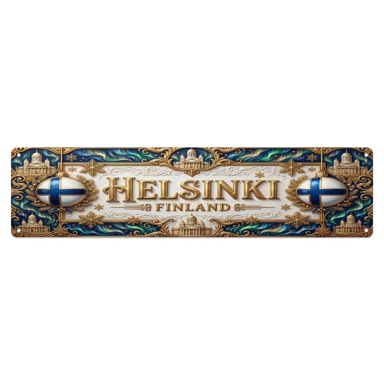 Xanthor Style Metal Tin Sign Vintage Helsinki Finland Flag Pattern 1