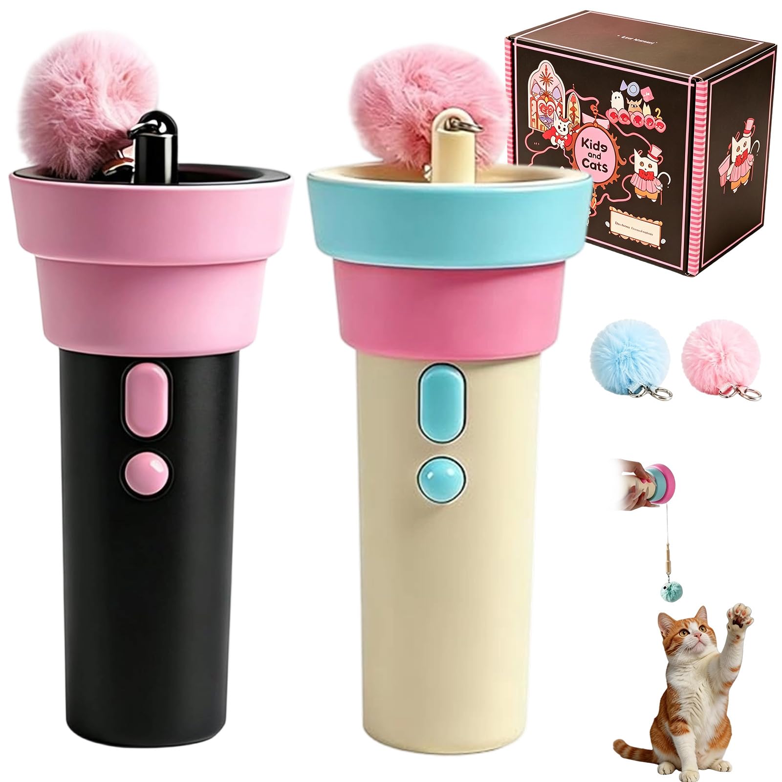 Automatischer Katzen-Teaser-Starter, elektrischer Katzenstab-Spielzeug mit einziehbarem, interaktivem beweglichem Katzenspielzeug für drinnen und draußen (schwarz + blau)