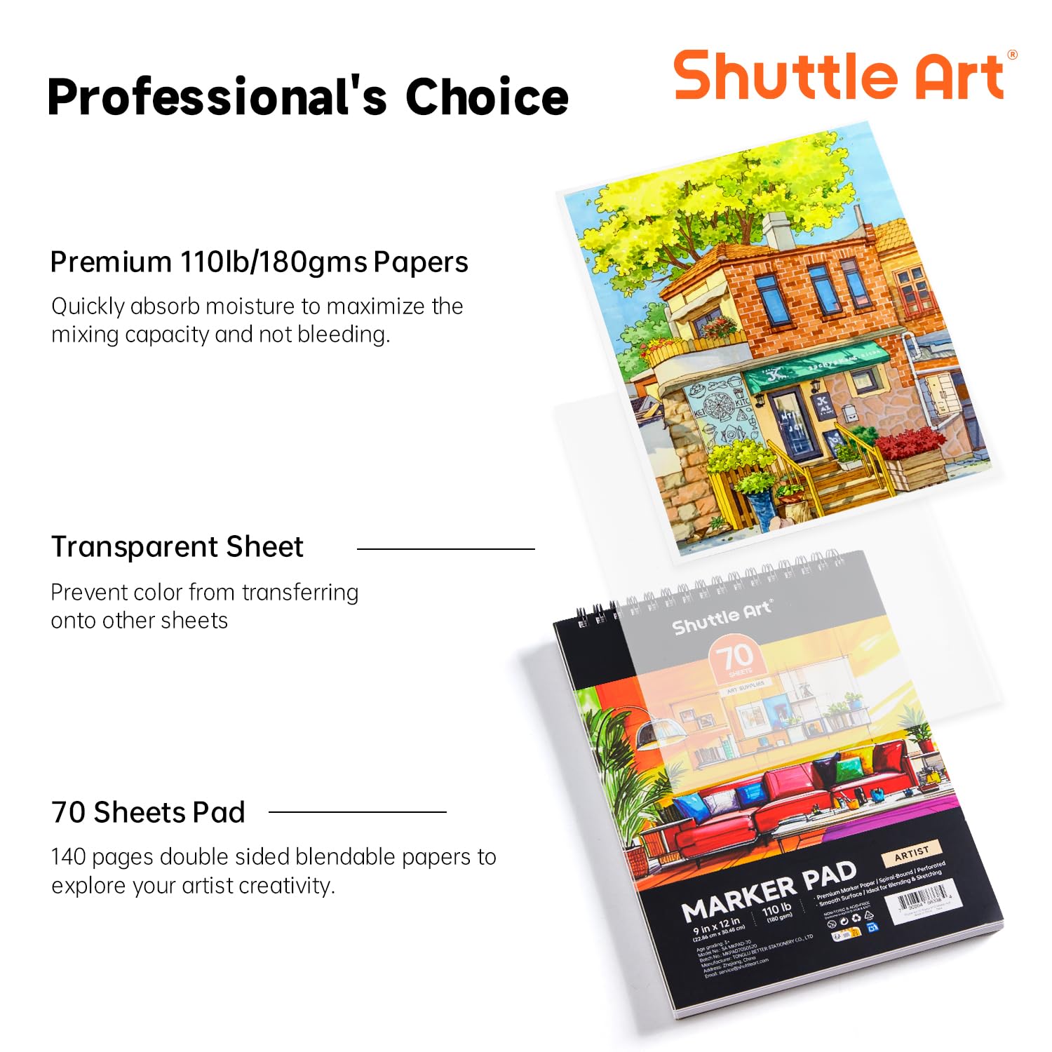 Amazon.co.jp: Shuttle Art スケッチブック マーカー用画用紙 70枚