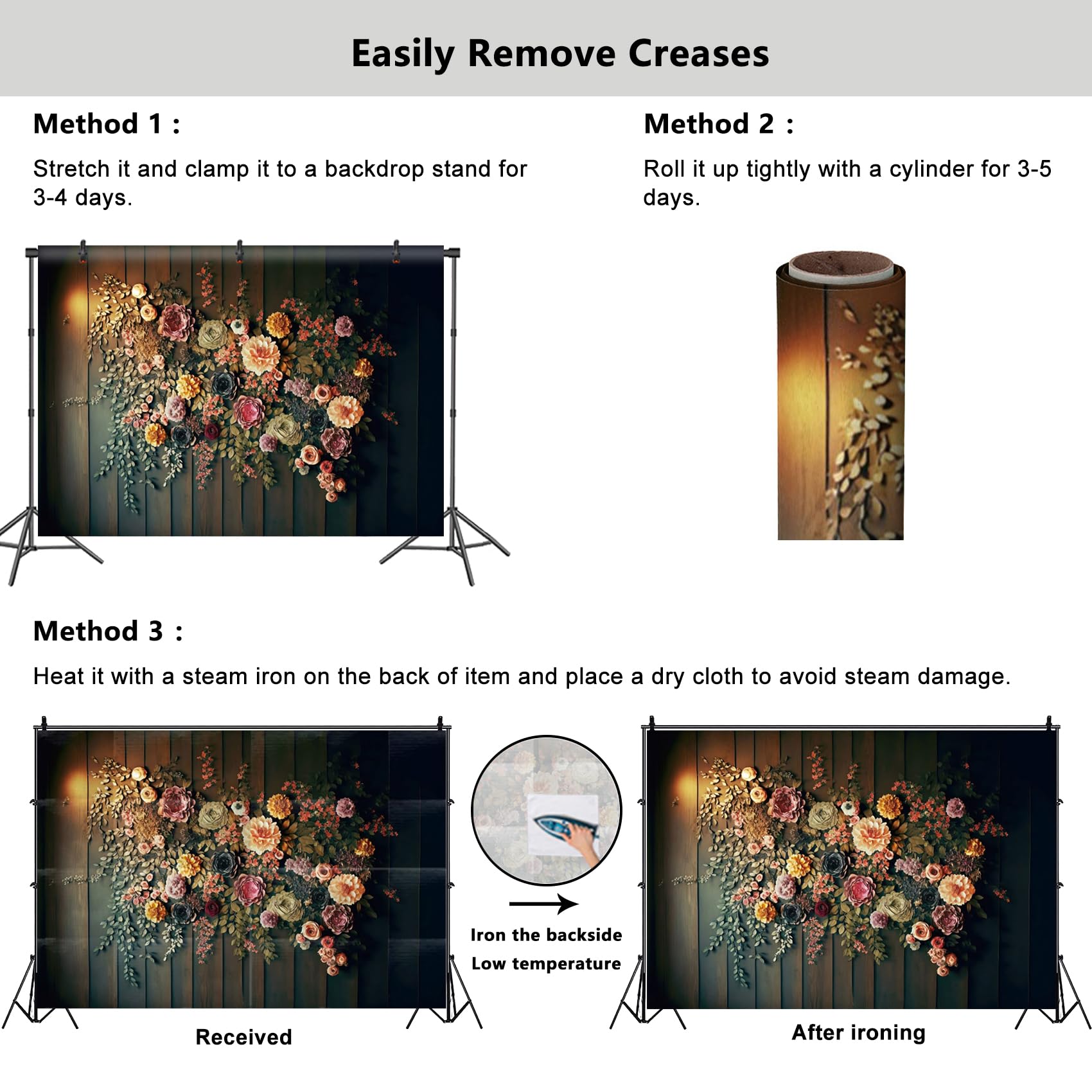 YongFoto Elegant Retro Bloom Flower Wall Backdrop 7x5ft Spring Green Plant Climbing Vines Floral Photography Background Bridal Shower Wedding Party Banner Room Decor Portraits Photoshoot Wallpaper: 6ftx4ft Style 2