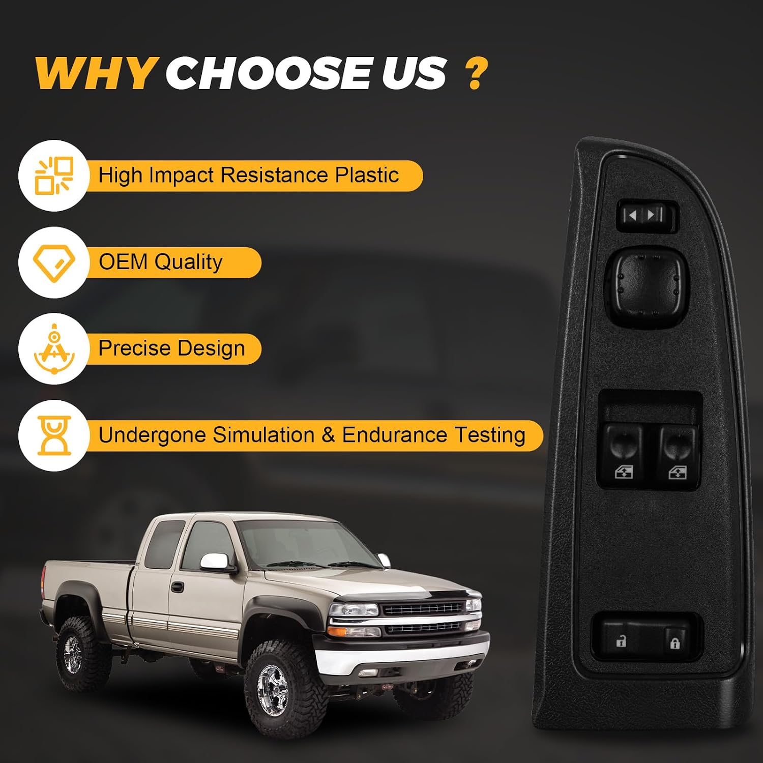 15883318 Front Driver Side Master Power Window Switch & Bezel Assembly, Door Lock Without Mirror Folding Fit for 2003-2007 Chevrolet Chevy Silverado GMC Sierra 1500 2500 3500 Replace# DWS-226