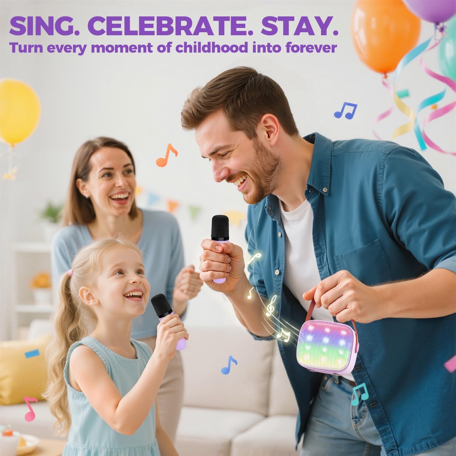 YLL Mini Kinder Karaoke Maschine mit 2 Mikrofon, Karaoke Geschenke für Mädchen Alter 3 4 5 6 7 8 9 10 12 + Jahre alt 4-12 Jahre alt Geburtstag Spielzeug Ostern Geschenk für Mädchen Jungen (Lila)