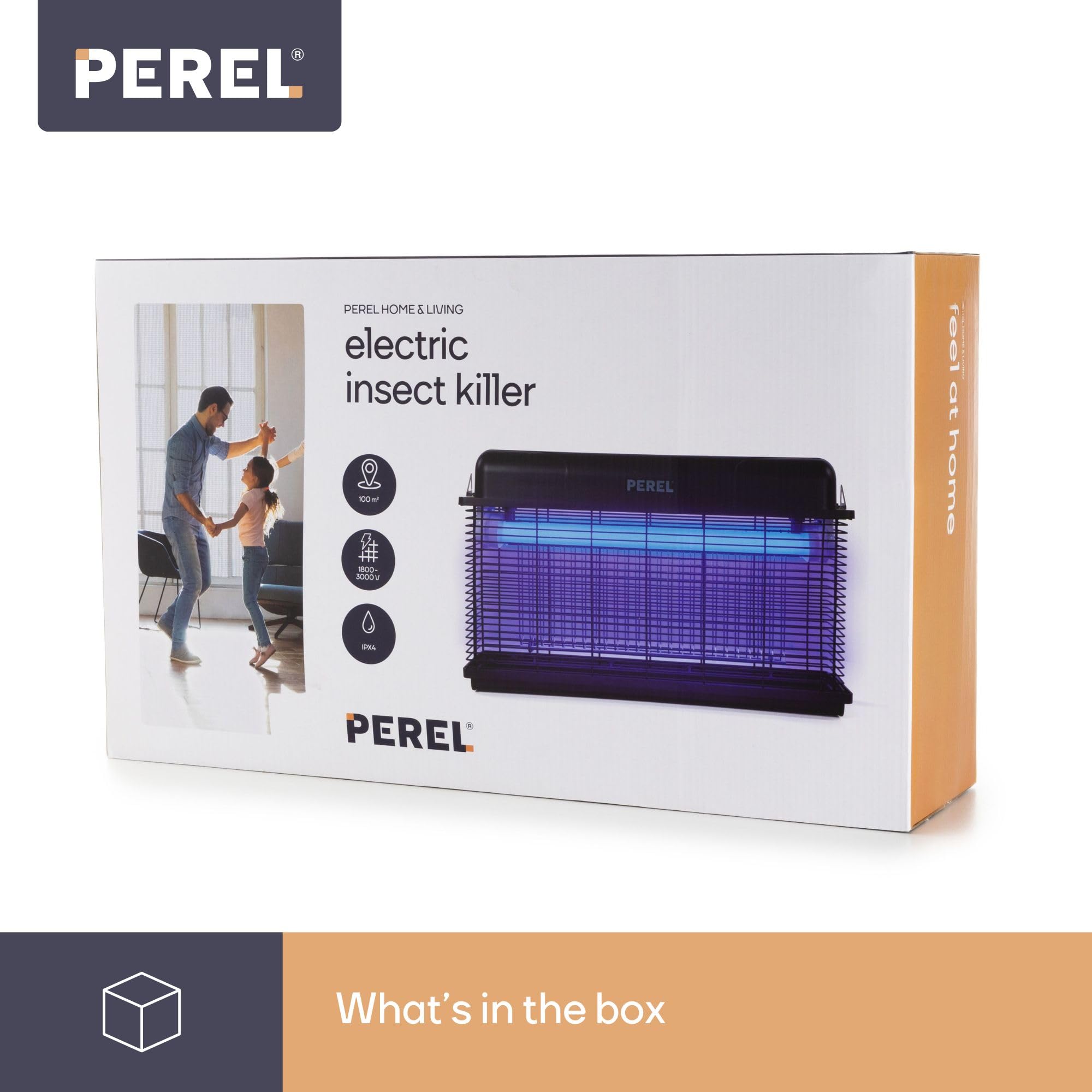 Perel Distruggi insetti LED UV elettrico, griglia 3000V, IPX4 resistente agli spruzzi, vassoio removibile, copertura 100 m², dispositivo potente per interno ed esterno