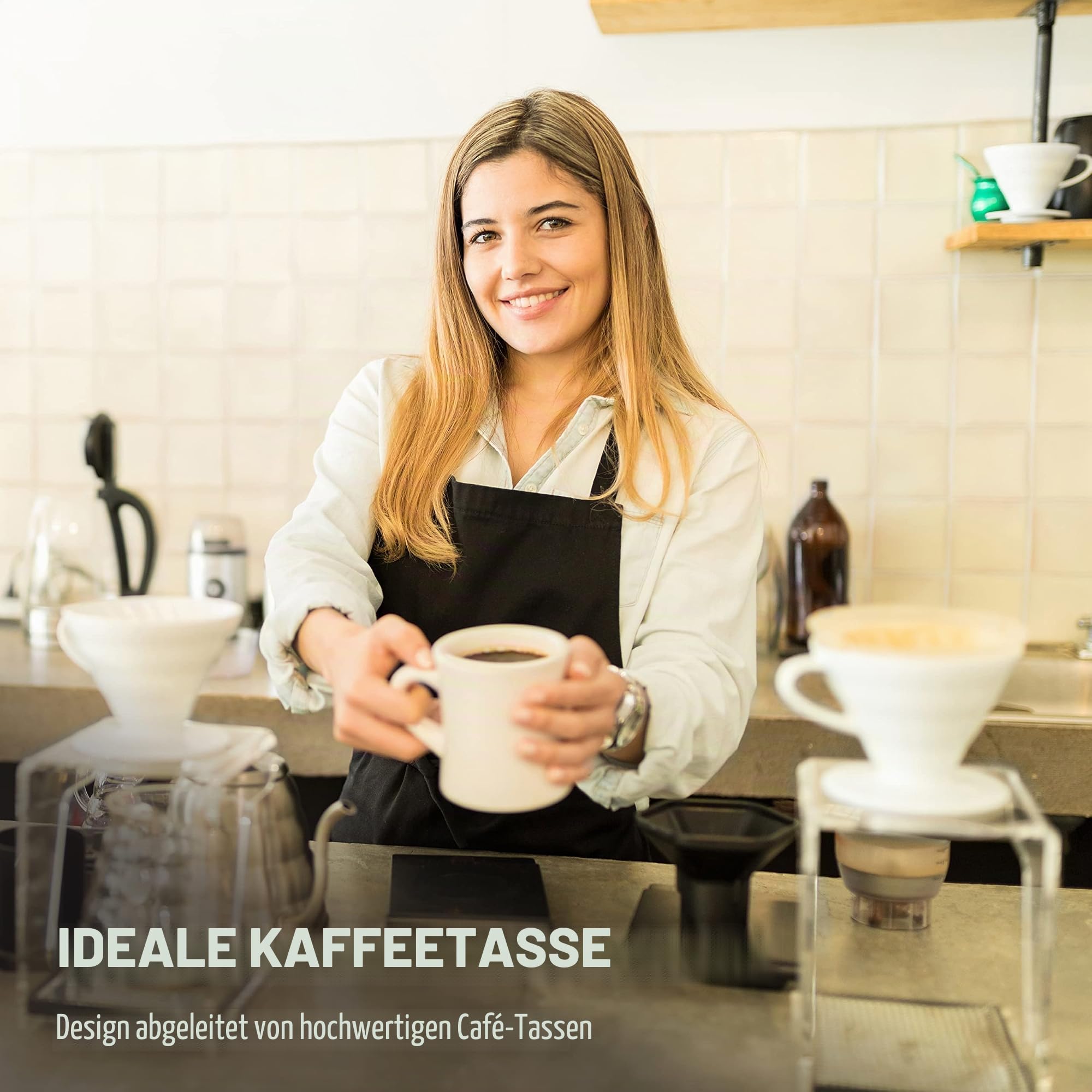 Coletti Off-White-Kaffeetassen-Set mit 4 – Diner-Kaffeetassen 11 oz – Tassenset, Kaffeetassen aus Steingut, Kaffeetassen aus Keramik – Schwerer Retro-Stil – spülmaschinen- und mikrowellenfest
