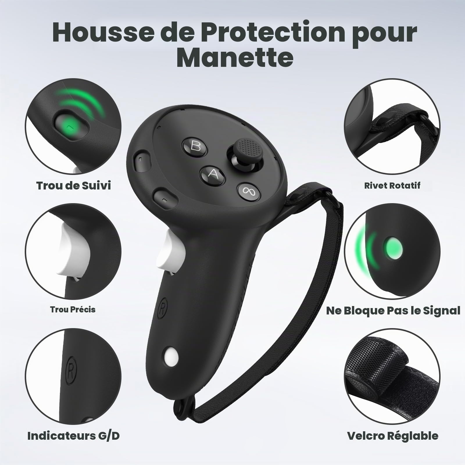 Ensemble de coques en silicone pour MetaQuest 3S, avec visage, poignée de manette (avec couvercle de batterie ouvert), coque de réalité virtuelle, accessoires de réalité virtuelle, ensemble de