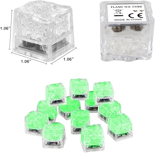 Miniatura 2 de Cubos de hielo iluminados para bebidas, 96 PCS cubos de hielo LED verdes activado por líquido, que brillan en la oscuridad, cubos de hielo