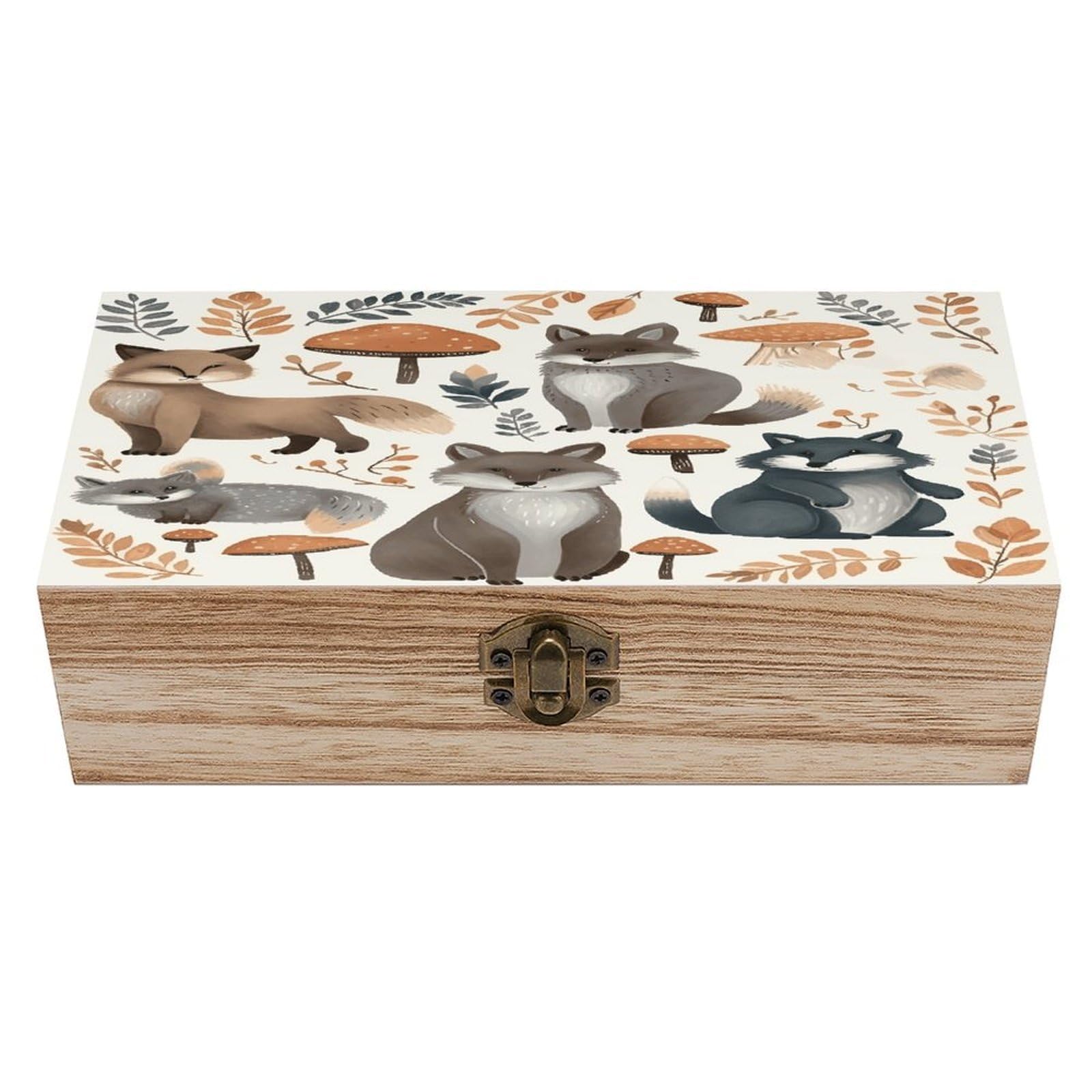 VstaDank Woodland Raccoon Animals Wooden Storage Box Wooden Keepsake Box with Hinged Lid Exquisite Solid Wood Decorative Jewelry Case Memory Box for Jewelry Photos Letters Crafts Trinkets