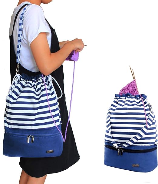Teamoy Drawstring Yarn Bag, Knitting Tote Bag for Yarn