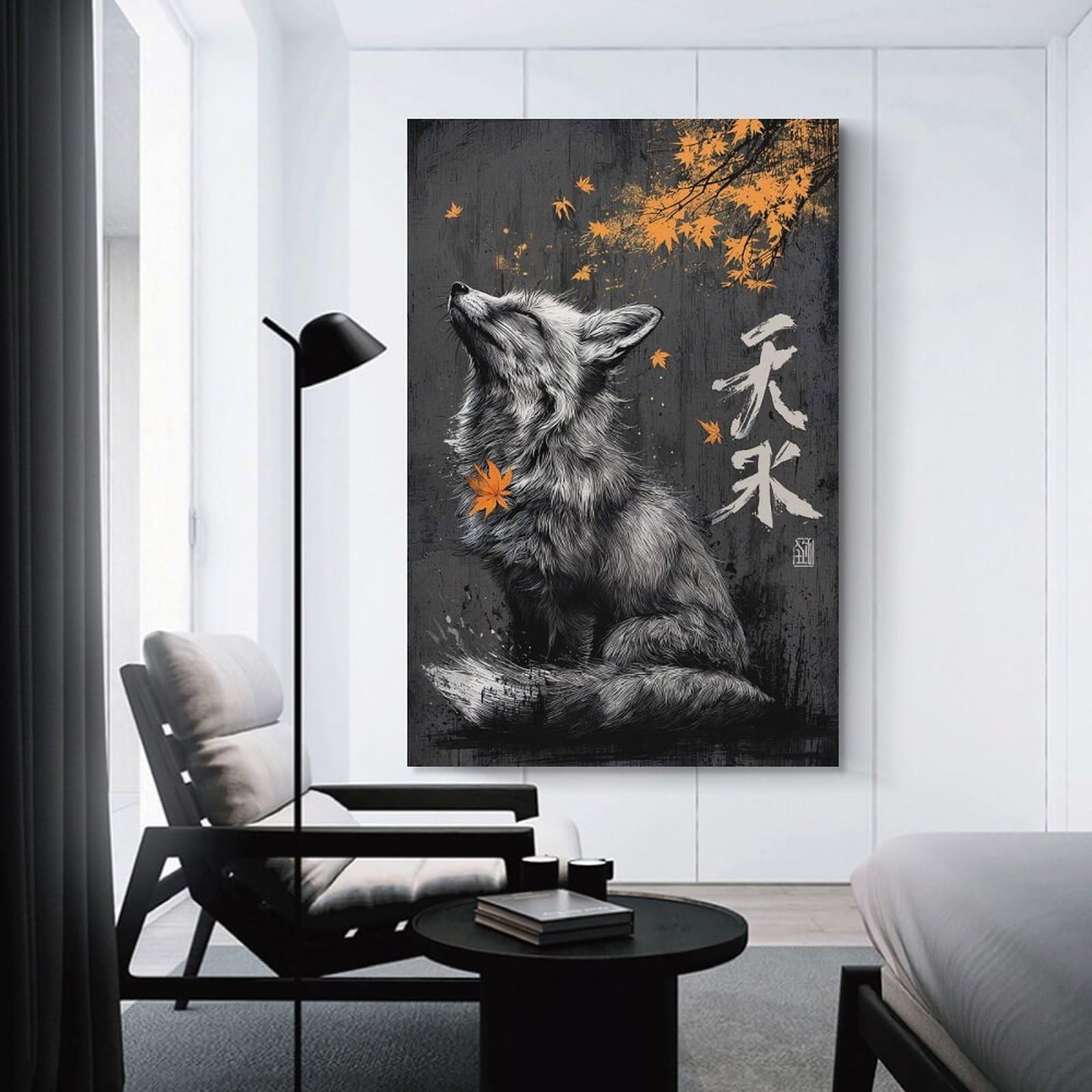 Junmoney Unframe-Style-23 Canvas Wall Art Fox And Autumn Leaves, 24X36inch(60X90cm), For Lounge Decor, Bedroom Walls Or Flats, Eye Catching Artwork For Blank Walls