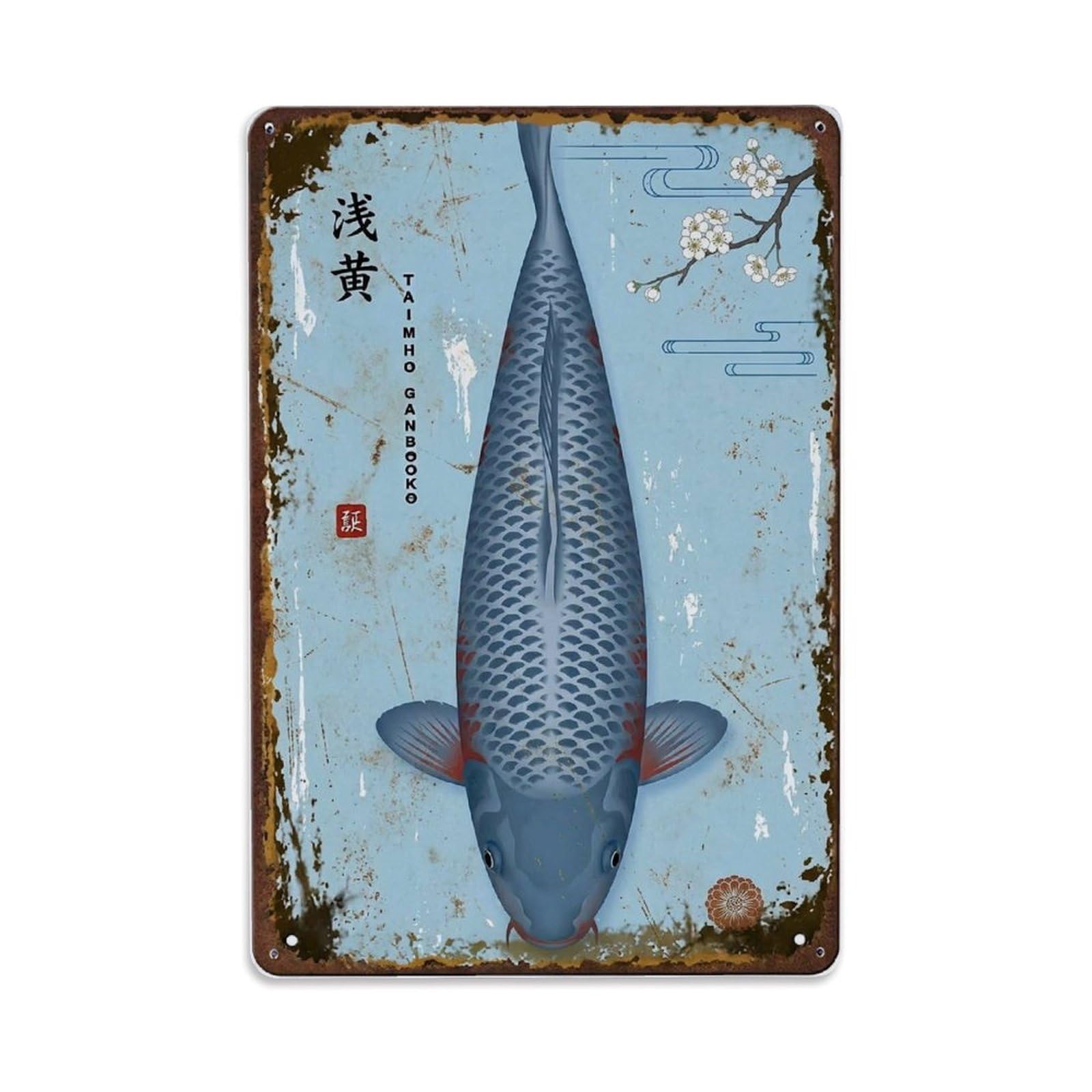 Artistic Carp Koi Metal Tin Sign Plaque Wall Decor for Cafe, Club Bar, Office, Home Garden Metal Poster 8x12Inch