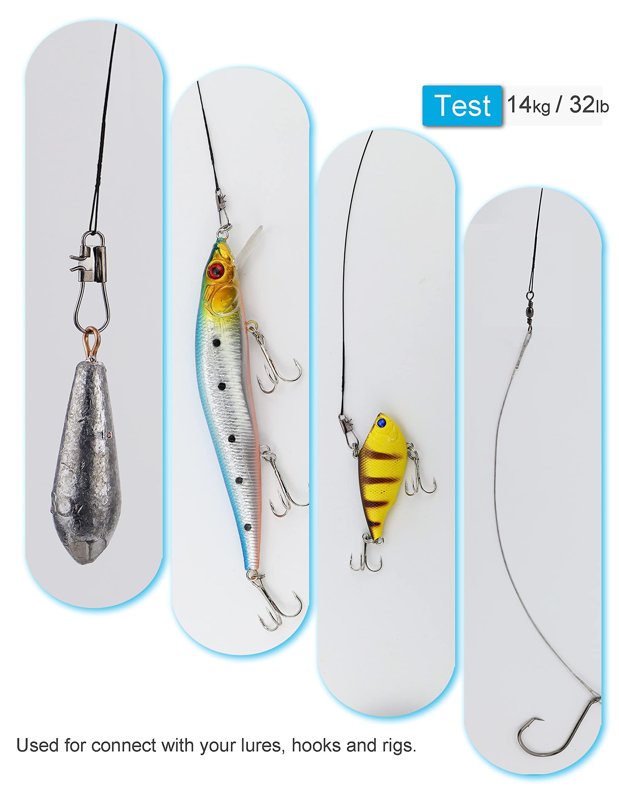60 Leaders Pêche En Acier Fluorocarbone - 3 Tailles Avec émerillons - Pour Brochet Et Pêche Sportive