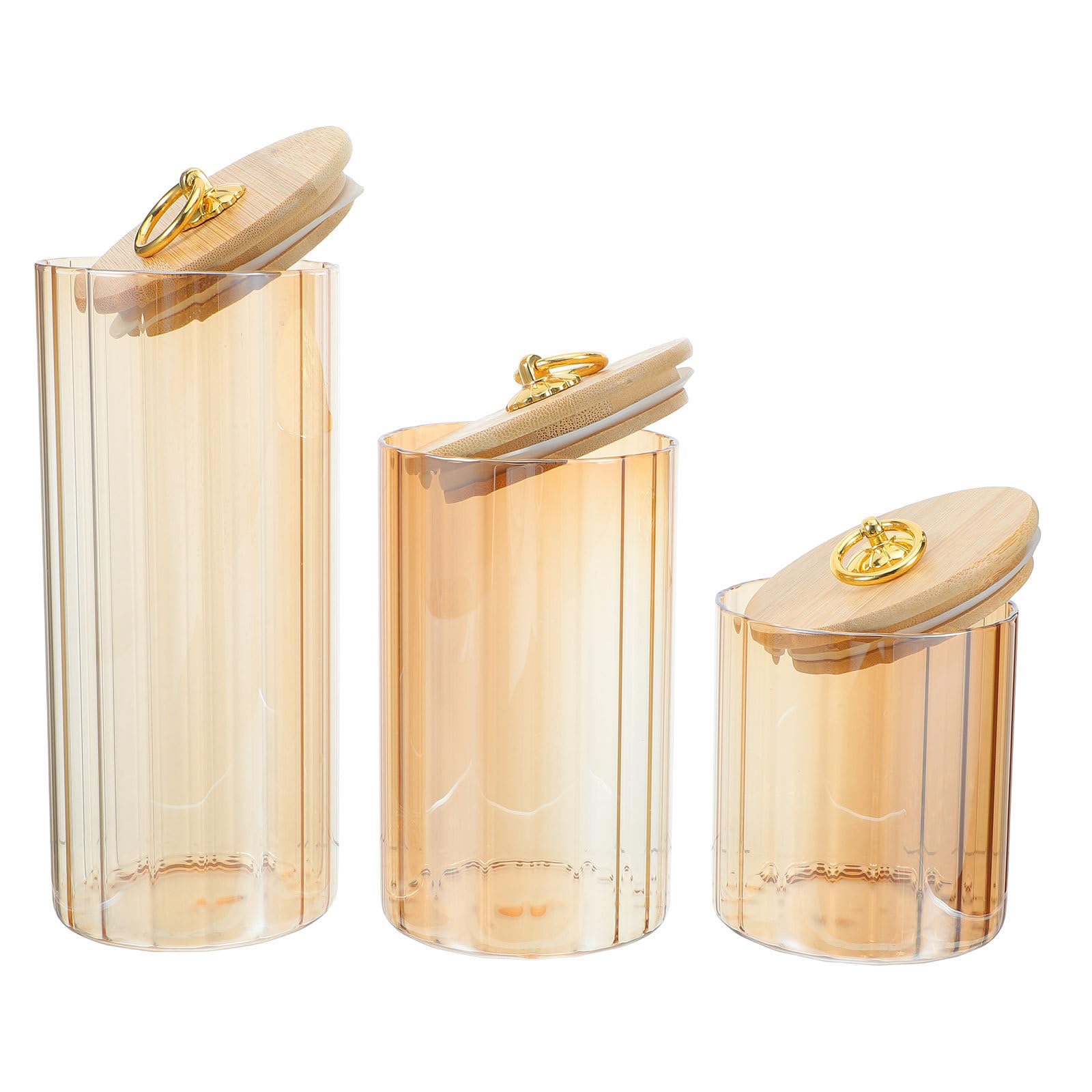 Outanaya Tarros de Vidrio Herméticos Vintage 3 Piezas con Tapa de Madera | Capacidades 500ml, 750ml y 1000ml, Boca Ancha, Uso en Despensa y Día a Día