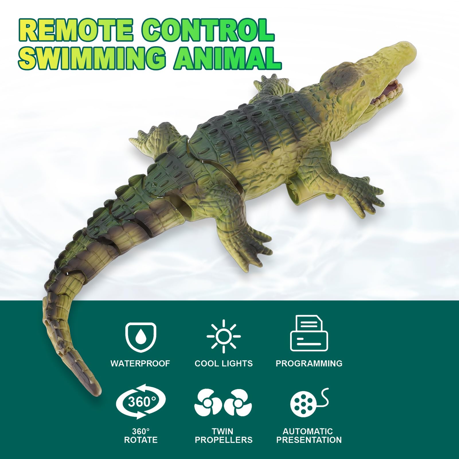 Auto Demo RC-Boot, Maßstab 1:16, 2,4 GHz Ferngesteuertes Tierboot mit LED-Beleuchtung, Hochgeschwindigkeitsboot für Anfänger und RC-Enthusiasten, Lässt Ihr Ferngesteuertes (Grün)