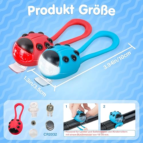 Miniatura 3 de Paquete de 2 luces de bicicleta para niños, luz de scooter para niños, impermeable con 3 modos de luz para scooter o bicicleta de niños