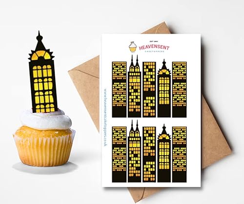 Miniatura 1 de 20 rascacielos precortados, edificios, tarjeta de oblea gruesa de alta calidad, decoración de pastel para fiesta de cumpleaños
