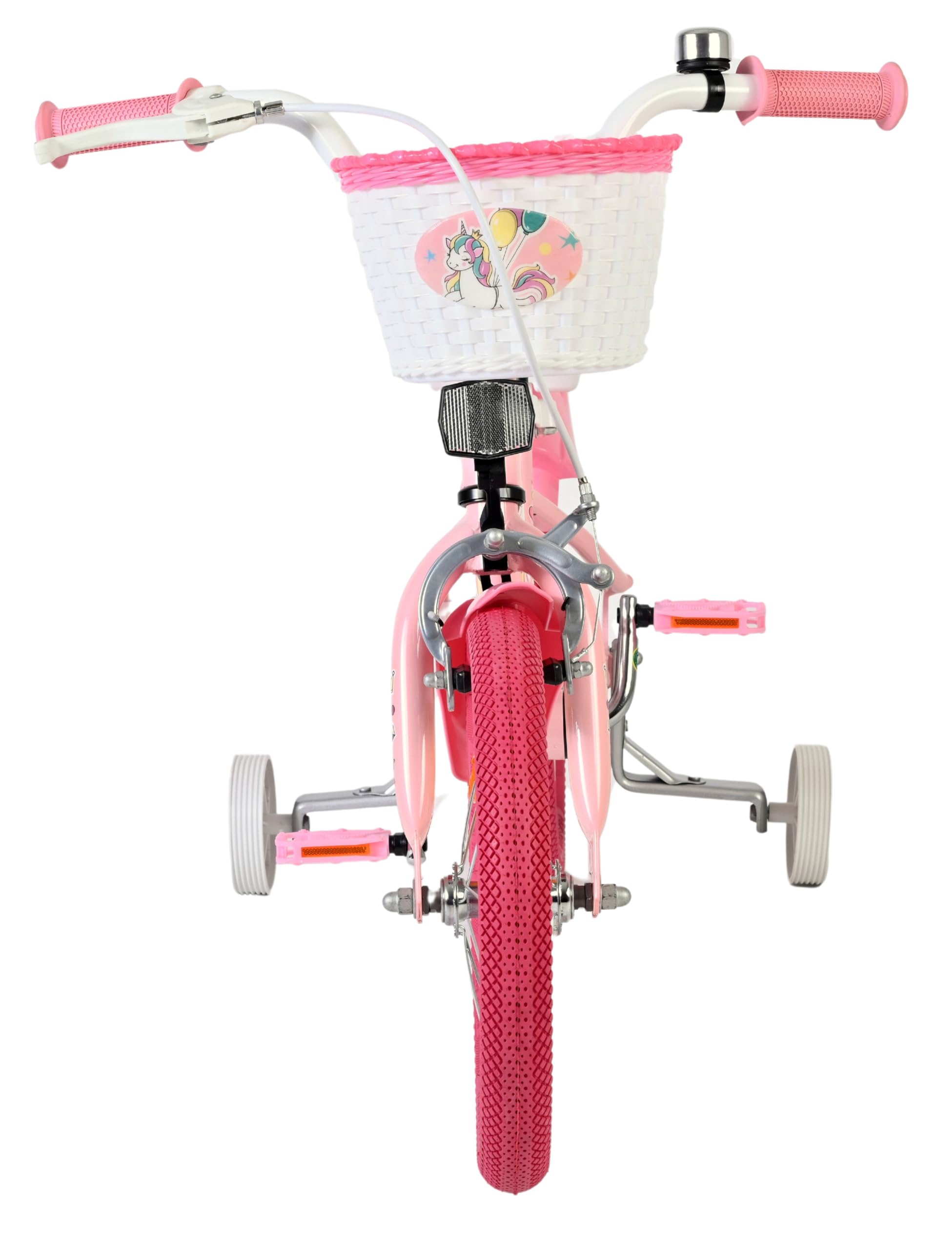 Volare Einhorn Kinderfahrrad Pink | 14 Zoll | 3,5–5 Jahre | Hand- & Rücktrittbremse | Stützräder | Verstellbarer Sattel | Puppensitz & Korb | Geschenk für Mädchen