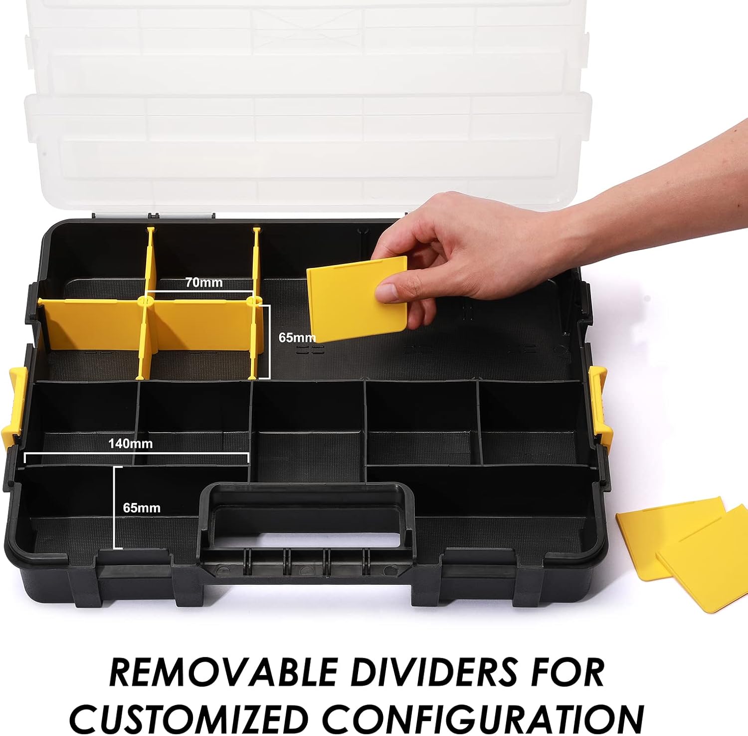 MIXPOWER 2 Pieces 34-Compartment Toolbox Organizer sets, 20 Removable Dividers, Black/Yellow, 2 Pieces Set, Excellent for Screws, Nuts, Small Parts - Image 3