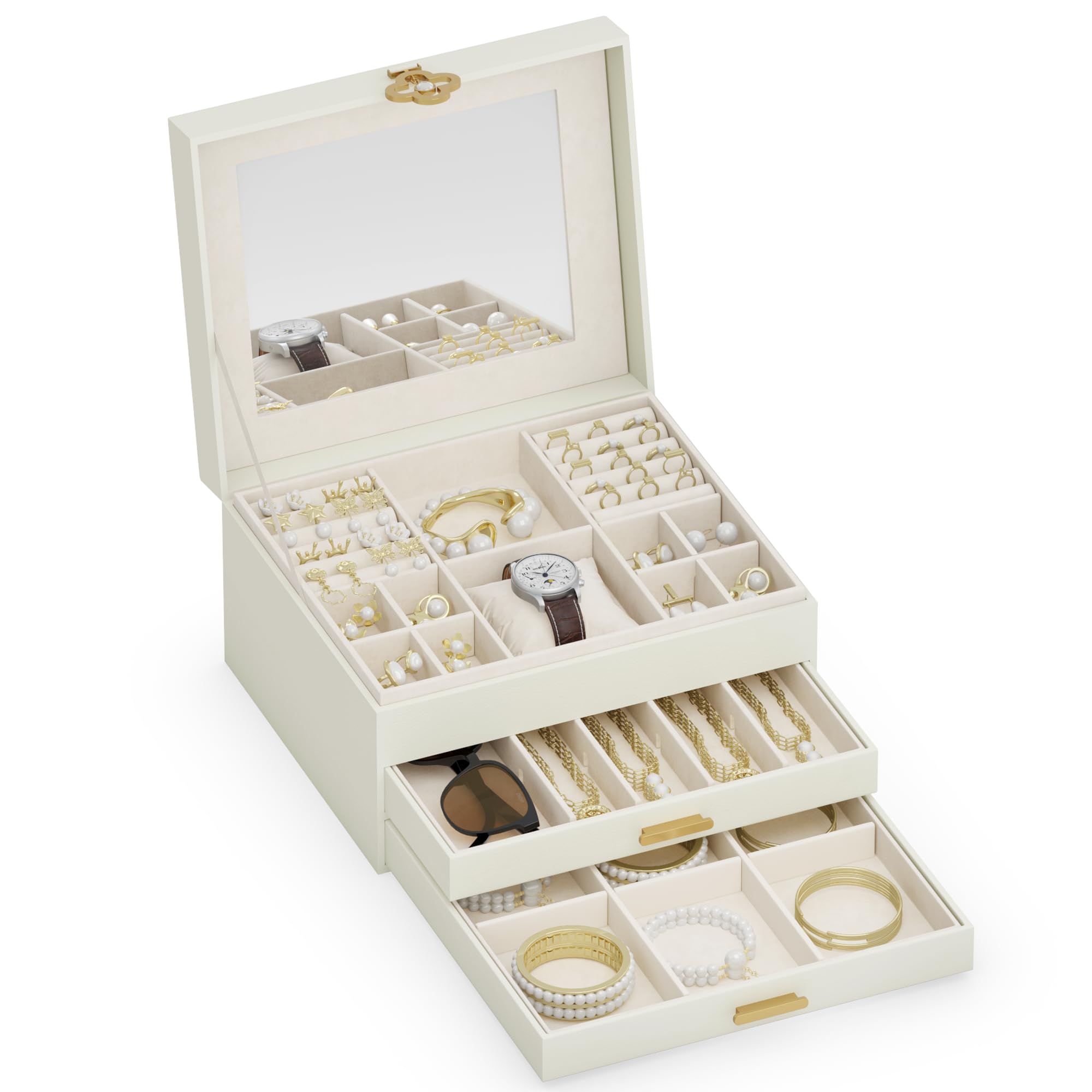 ADEL DREAM Schmuckkasten dreistöckige Schmuckbox Schmuckschatulle mit linearem Design Schmuckaufbewahrung Geburtstags- und Feiertagsgeschenk für Damen Tochter und Freunde schwarz