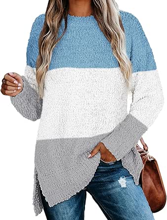 Womens Crewneck Knit Sweater Tunic Top with Side Slits