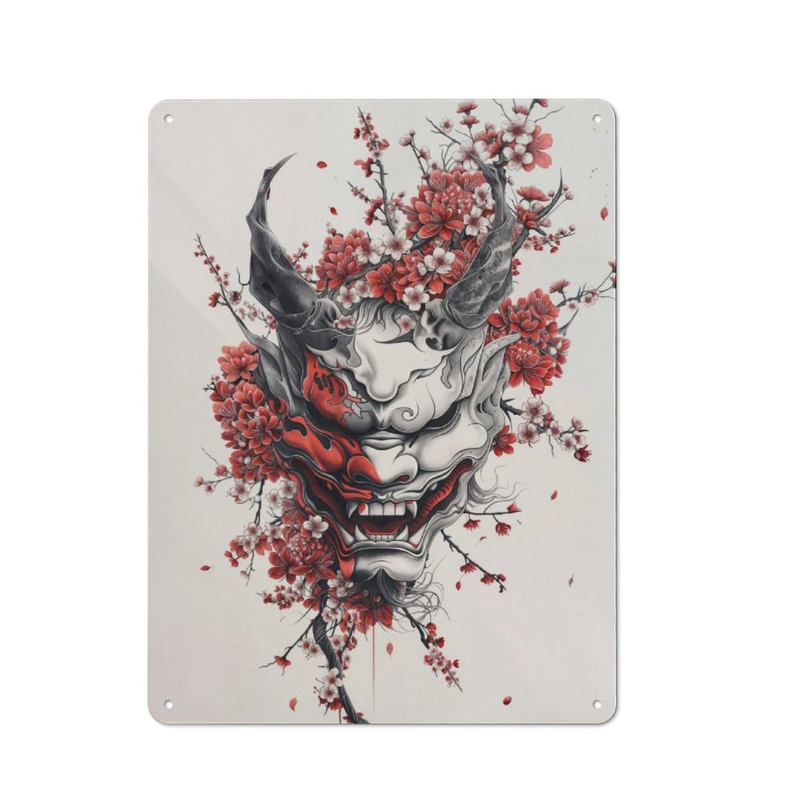 Junmoney Minimalist Japanese Oni For Garden Room Or Summerhouse, Retro Tin Sign 40X30cm, Suited To Wall Displays In Garden Rooms And Summerhouses