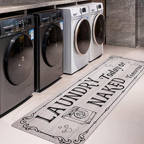 Miniatura 4 de Falflor Alfombra de lavandería de 20 x 59 pulgadas, antideslizante, impermeable, para lavandería, duradera, para cocina, baño, pasillo, entrada (luz)