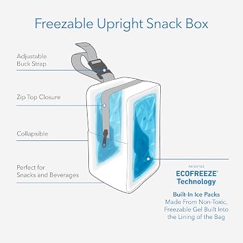 PackIt Freezable Upright Snack Box, Black, Built with EcoFreeze Technology, Fully Freezable, Collapsible, Reusable, With Top Buckle Handle and Top Load Design, For Perishable Snacks On the Go