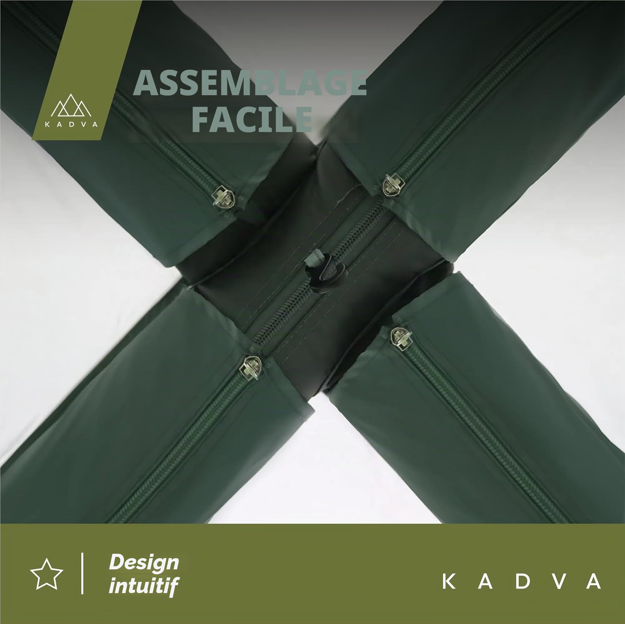 KADVA Auvent AIRcamp Base Résistance à l'eau 1000 mm Coutures Étanches Construction en Tunnel 3 Arcs Gonflables Dimensions 350x350x210 cm Pompe Incluse Crochet UPF 50+ Couleur Vert