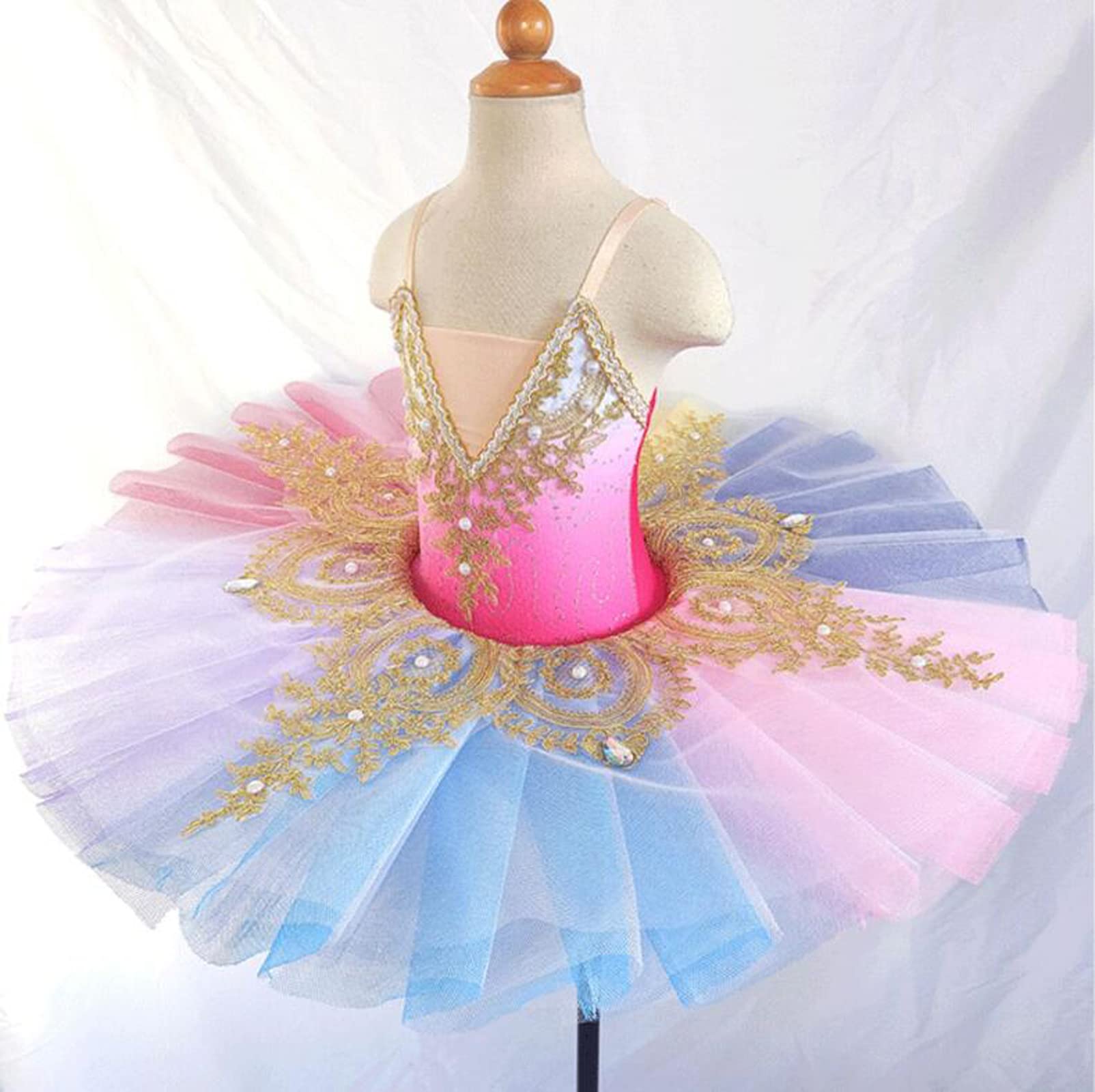OTMYIGO Vestido de tutú de Ballet Profesional, Disfraz de Baile para niña, Bailarinas, tutú para Fiesta, Vestido de Carnaval,Rosado,150