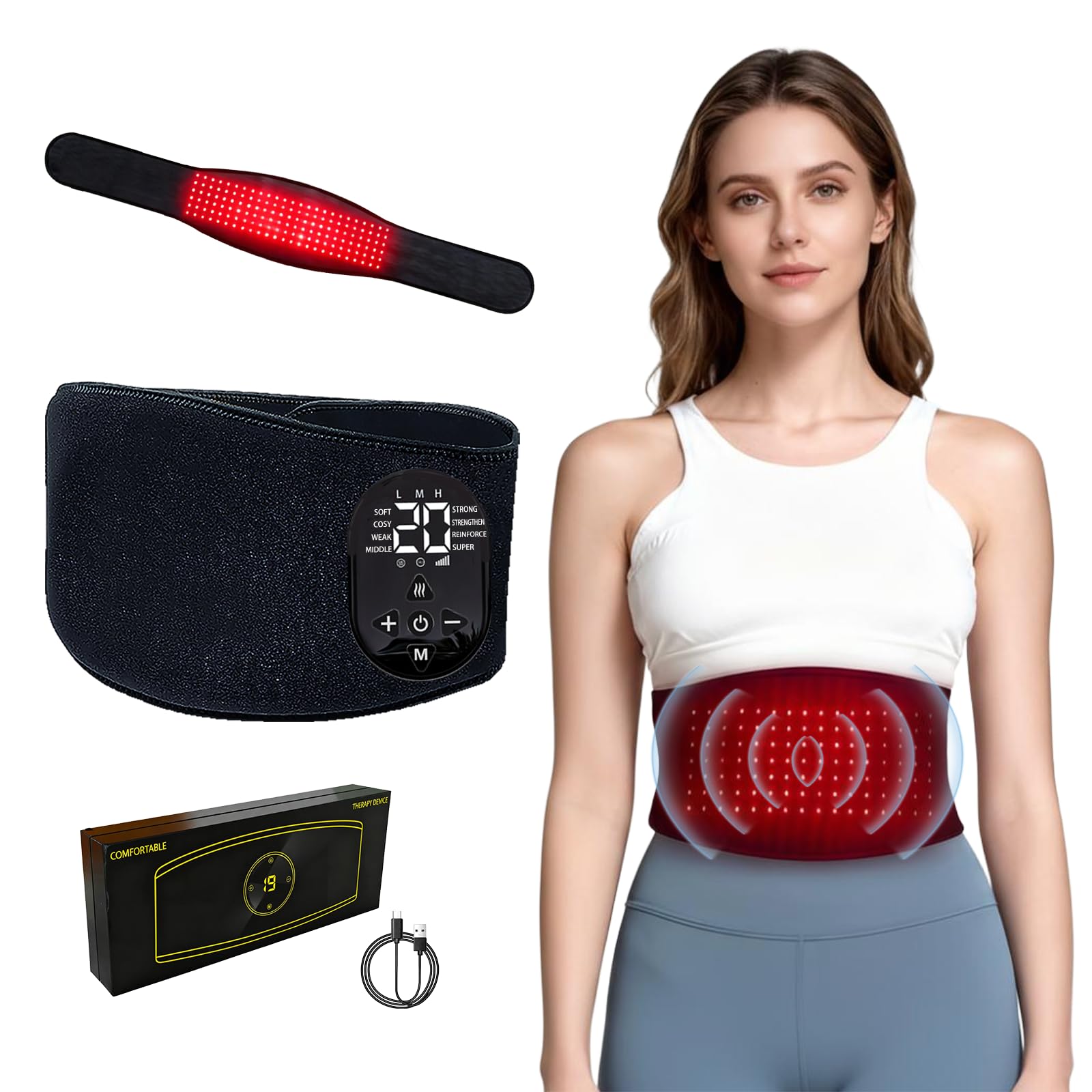 Cintura luce rossa 150 LED, massaggio riscaldante infrarossi vita & addome