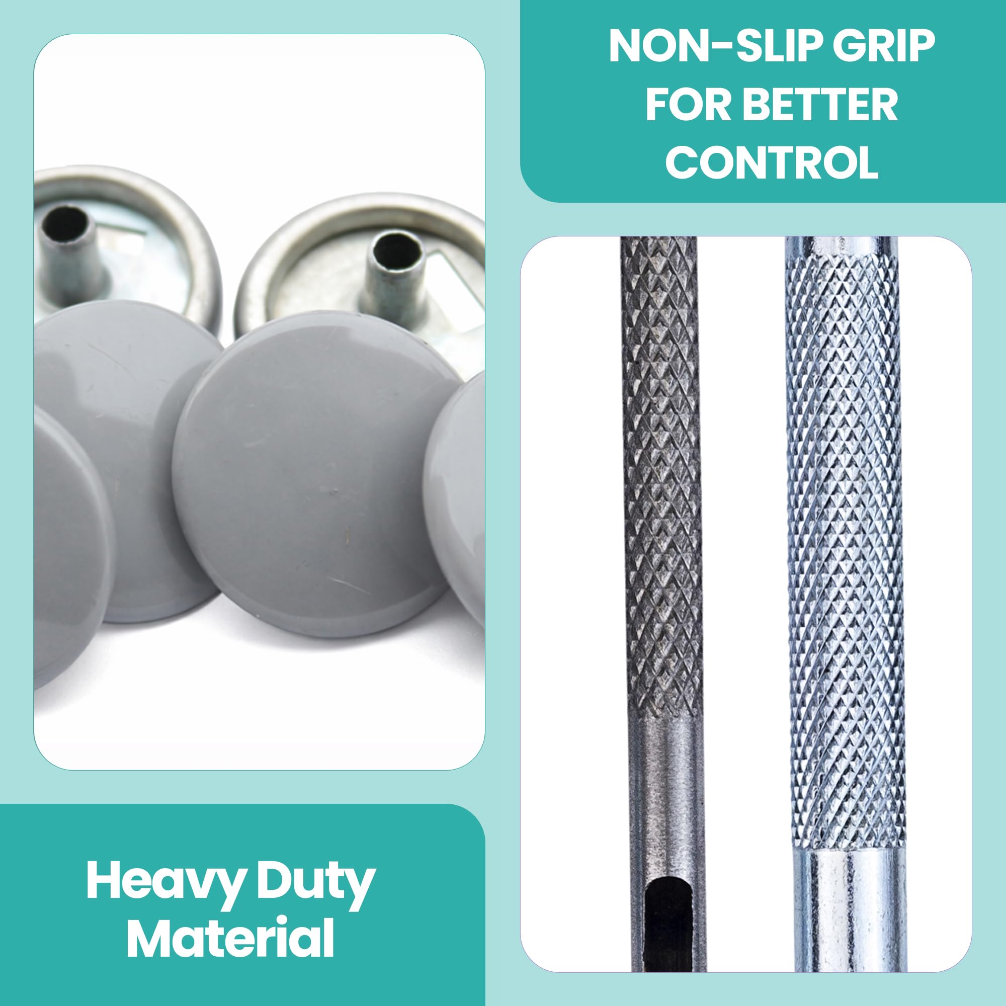 Trimming Shop 15mm Botones a Presión 4 Parte, Durable y Ligero Metal Cierres con Mano Fijación Herramienta para Jeans, Cuero, Tiras Costura Proyectos, Ropa Reparación - Gris Claro, 500pcs