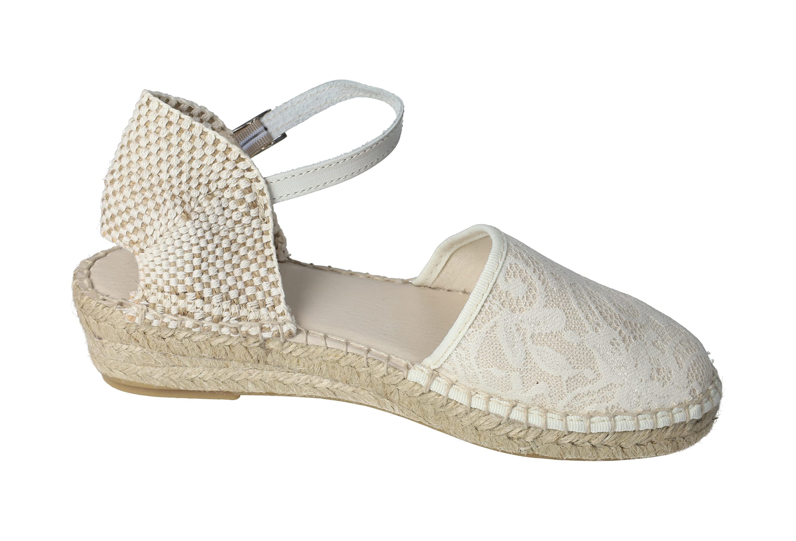 MADE IN SPAIN 223 Alpargatas para COMUNIÓN o Ceremonia de Lona beig Marfil con Flores Hechas en Caravaca de la Cruz, España NIÑA Zapato COMUNIÓN